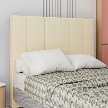 Imagem de Cabeceira Estofada Rubi Casal 140 Cm Linho Creme Sonhar Estofados