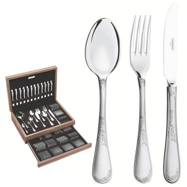 Imagem de Faqueiro Com Estojo Tramontina Renascença Facas Em Inox Com Detalhes No Cabo 130 Peças 66929223