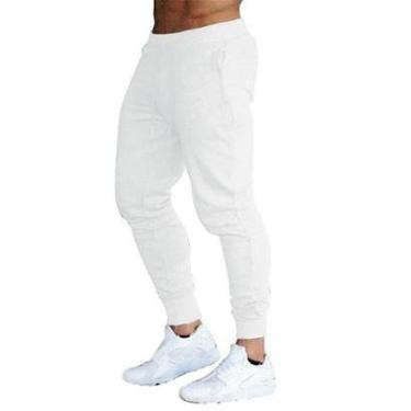 Imagem de CALÇA MOLETOM MASCULINA PLUS SIZE JOGGER SLIM FIT BÁSICA LISA M9P-BRANCO-G4-Masculino