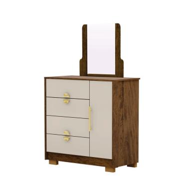 Imagem de Cômoda Sapateira Ilha Bela 1 Porta 93cm Imbuia e Fendi com 4 Gavetas para Quarto