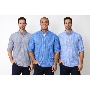 Imagem de Kit 3 Camisas Social Masculina Variadas Manga Longa Camisaria Colombo,