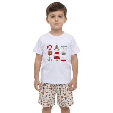 Imagem de Conjunto Infantil Look Jeans Camiseta e Shorts Estampa Navy, 2