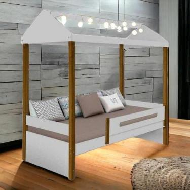Imagem de Cama Casa Solteiro Lara Branca Com Led - Movelaria Decor
