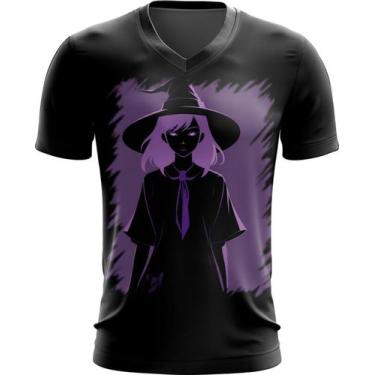 Imagem de Camiseta Gola V Bruxa Halloween Púrpura Festa 10 - Kasubeck Store®, XG
