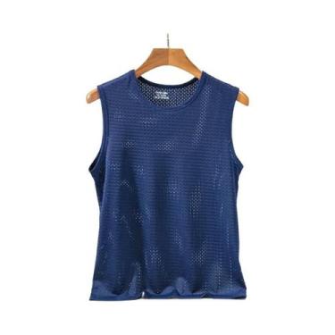 Imagem de Regata Masculina De Seda Gelada Com Malha Transparente Para Academia, 