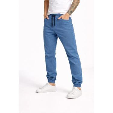 Imagem de Calça Jeans Jogger Masculina Slim Sarja Com Punho Elástico Casual Trab