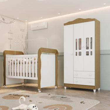 Imagem de Conjunto Quarto Bebê Berço Mini Cama Mirelle Guarda Roupa 3 Portas 100% Mdf Mirelle Bra...