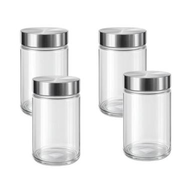 Imagem de Kit 4 Pote Organizador Alimentos Vidro Tampa Inox 1250ml Biscoito Uten