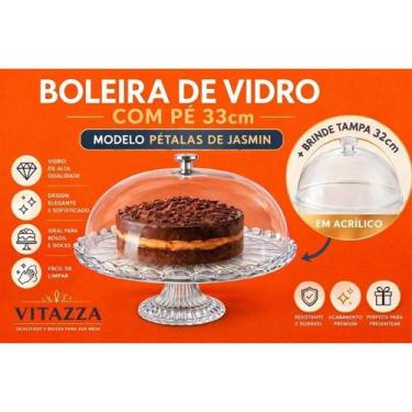 Imagem de Boleira Vidro 33cm Porta Bolo Com Pé Pétalas De Jasmin Vitazza + Brind