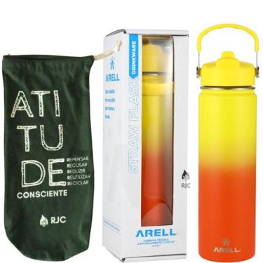 Imagem de Garrafa Térmica Arell Straw Flask 650ml com Kit Protetor RJC, Sunset