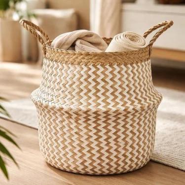 Imagem de Cesto Decorativo Organizador Dobrável Multiuso Em Fibra Natural Seagra