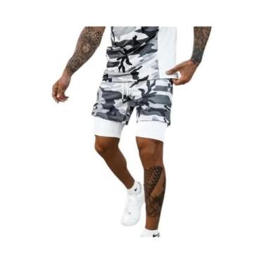 Imagem de Shorts Esportivos Masculinos De Verão Em Tecido Mesh, Dupla Camada, Pa