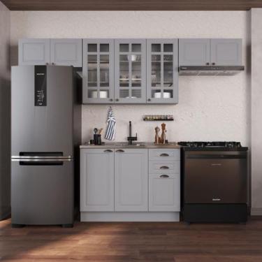 Imagem de Cozinha Modulada 4 Peças 1 Balcão sem Tampo 3 Aéreos 100% MDF com Vidr