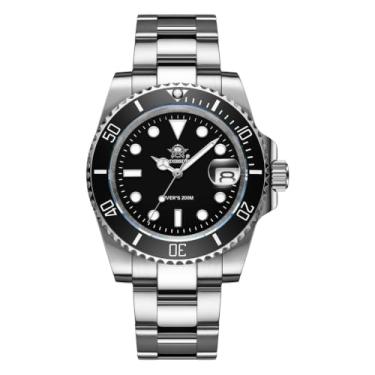 Imagem de ADDIESDIVE Relógio de mergulho de quartzo masculino para 200 m, pulseira de aço luminoso multicores, mostrador preto, azul, verde, Preto