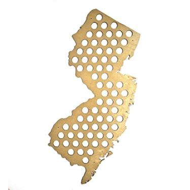 Imagem de Mapa de tampa de cerveja de todos os 50 estados - Mapa de tampa de cerveja de Nova Jersey - Madeira de bordo semi-brilhante - Skyline Workshop - Ótimo presente de dia dos pais!