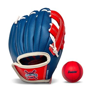 Imagem de Franklin Sports Luva de beisebol infantil – Luva de beisebol infantil Air Tech – Teeball infantil + luva de softbol – Manta para mão direita – Azul marinho/vermelho – 21,5 cm