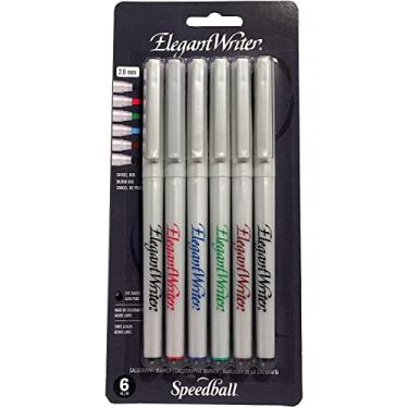 Imagem de Speedball Conjunto de 6 marcadores de caligrafia elegante para escritor, cores sortidas, canetas de ponta cinzel de 2,0 mm para desenhar, diários, e scrapbook