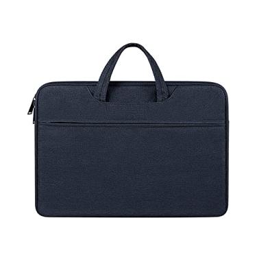 Imagem de Bolsa de transporte para notebook, serve para notebook e tablet de 15,6 polegadas, design elegante, tecido durável e impermeável fino azul-marinho