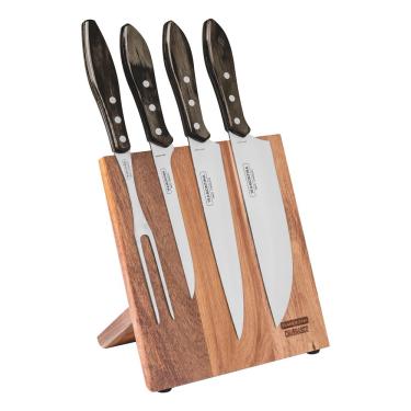 Imagem de Conjunto para Churrasco Tramontina em Aço Inox e Madeira Polywood Castanho – 5 Peças