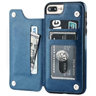 Imagem de Capa de couro slim fit de luxo para iphone 13 11 12 mini pro xr xs max x 6 7 8 plus carteira slots para cartão à prova de choque, azul, para iphone 7 plus