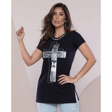 Imagem de Camiseta Long Feminina Cruz Leão - Preta