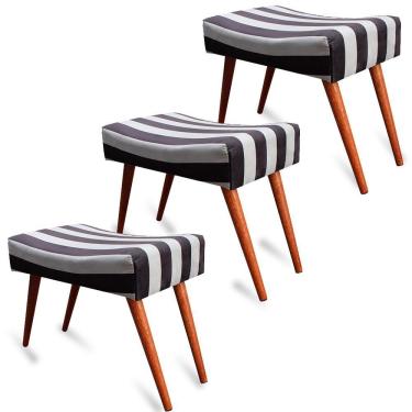 Imagem de Kit 3 Puff Cama inBox Hamburgo Retangular com Pés em Madeira Maciça Tecido Suede