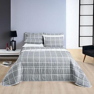 Imagem de Cobre Leito King Square Micropercal 200 Fios 3Pç - Cinza