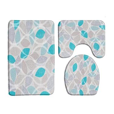 Imagem de Cor Folha Padrão Tapete de Banho Geométrico Antiderrapante 3 Peças Conjuntos de Decoração de Banheiro Tapete Tapete Tampa de Toalete Conjunto Almofada em Forma de U, 33186J1,45x75cm
