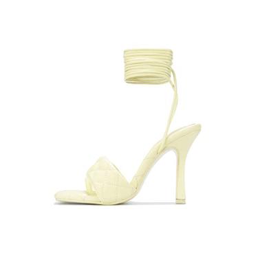 Imagem de Cape Robbin Motif Stiletto salto alto para mulheres, sapatos acolchoados com tiras com bico aberto quadrado, Amarelo, 8.5