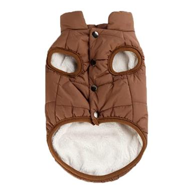 Imagem de Foern Colete para cachorro, jaqueta quente com fecho de pressão e 2 camadas de orifício de lã interno e externo no inverno para cães pequenos, médios e grandes, marrom, 2GG: 72 cm/28,3 pol