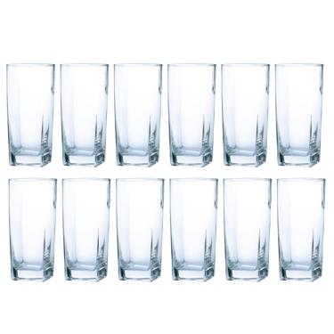 Imagem de Copo Vidro 320ml Quadrado BALI Kit com 12 Transparente Luxo