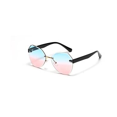 Imagem de Óculos de sol retrô poligonais sem aro para mulheres e homens uv400 anti-radiação óculos de sol azul rosa