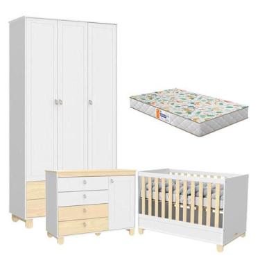 Imagem de Quarto De Bebê Rope 3 Portas Branco Natural Com Colchão Gazin  Matic