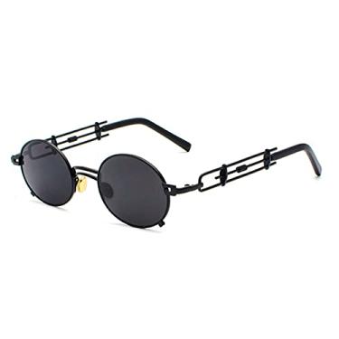 Imagem de Óculos de Sol Steampunk Masculino Retro Óculos de Sol Metal Gold Frame Preto Oval Óculos Gafas de Sol UV400,Preto Cinza,A