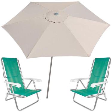 Imagem de Kit Guarda Sol Ombrelone 2,4m Malibu Bege 2 Cadeira 8 Posições Alumínio Sannet Praia Piscina Camping - Tobee