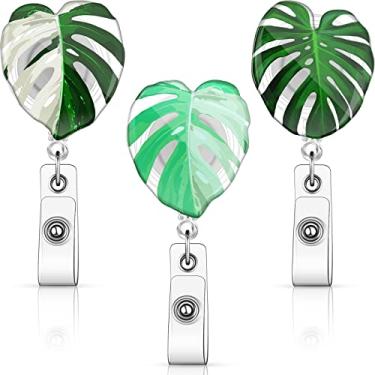 Imagem de 3 peças de carretel de crachá retrátil com clipe para crachá de folha suporte retrátil para crachá para enfermeira professora mulheres homens escritório, 4,6 x 4,8 polegadas, folhas em 3 estilos (estilo fresco)