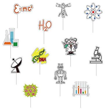 Imagem de YiiiGoood 24 peças de papel de ciência, cupcakes, decorações de bolo, ciências loucas, chá de bebê, astronomia, biologia, química, física, festa de aniversário