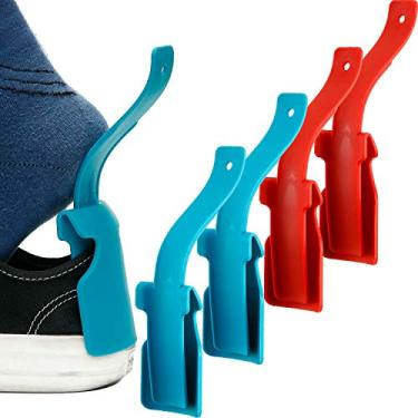 Imagem de 4 peças de sapatilha de salto portátil e fácil de calçar, fácil de calçar, de plástico, tamanho único, serve para a maioria dos sapatos de todas as idades, azul/vermelho