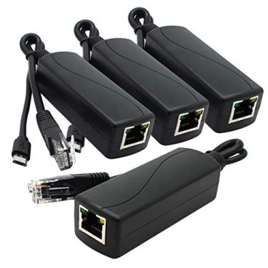Imagem de ANVISION Pacote com 4 Divisores Gigabit PoE, adaptador Ethernet Micro USB 48V para 5V 2,4A, compatível com Raspberry Pi 3B+, câmera IP e mais