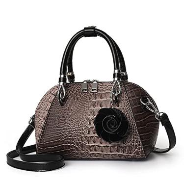 Imagem de Bolsa de mão feminina com alça superior de crocodilo médio bolsas transversais femininas retrô com zíper, Caqui