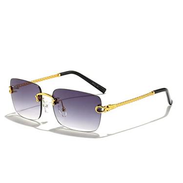 Imagem de Óculos de sol sem aro masculino quadrado vintage óculos de sol feminino com lentes 2.3 para condução UV400, C01 Gold GradiGray, tamanho único