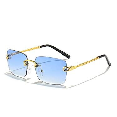 Imagem de Óculos de sol sem aro masculino quadrado vintage óculos de sol feminino com lentes 2.3 para condução UV400, A07 Gold GradiBlue, tamanho único