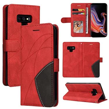 Imagem de Capa carteira para Samsung Galaxy Note 9, compartimentos para porta-cartões, fólio de couro PU de luxo anexado à prova de choque capa flip com fecho magnético com suporte para Samsung Galaxy Note 9 (vermelho)