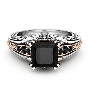 Imagem de Htayekog Anel vintage de prata esterlina 925 com pedra preta e corte quadrado ônix preto marcassita zircônia cúbica anel de compromisso CZ eternidade anel de casamento para mulheres (7)