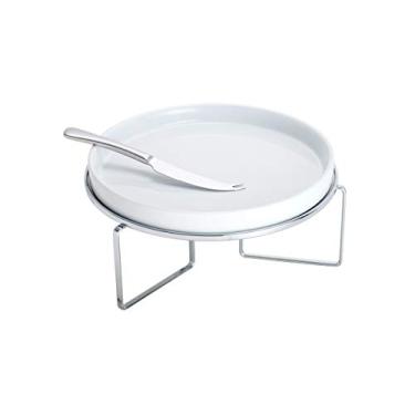 Imagem de RECHAUD DE CERÂMICA E PRATA P/QUEIJO C/FACA BRIE 27X14cm