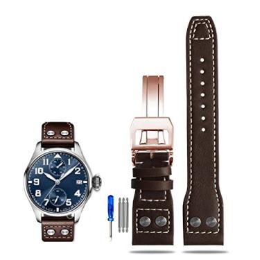 Imagem de DFAMIN Pulseira de relógio de couro rebite para pilotos IWC Iw500916 à prova d'água à prova de suor acessórios de pulseira macios e confortáveis 21 22mm pulseiras de relógio (Cor:
