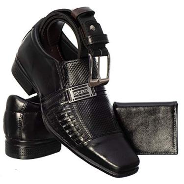 Imagem de Sapato Social Masculino em Couro Nortenhos Shoes, Carteira e Cinto, Preto, 39