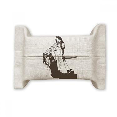 Imagem de Bolsa de linho de algodão com ilustração de quimono preto japonês