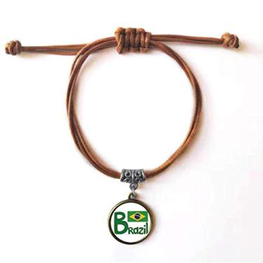 Imagem de DIYthinker Pulseira de couro com estampa verde bandeira nacional do Brasil, pulseira de couro marrom joia presente