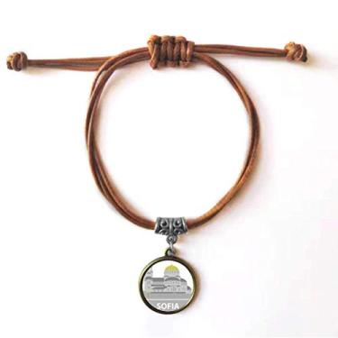 Imagem de DIYthinker Pulseira de couro Sofia Bulgaria com padrão de marco cinza pulseira pulseira marrom joia presente